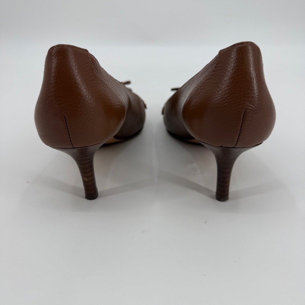 Brooks Brothers Brown Leather Pointed Toe Kitten Heel Pumps - Picture 4 of 8
